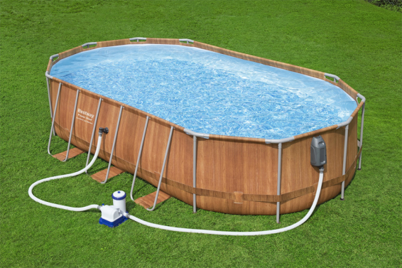 Каркасный бассейн 610 х 366 х 122 см Power Steel Oval Frame Pool Bestway 56719, фильтрующий насос, лестница, тент