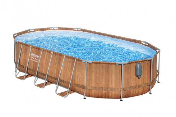 Каркасный бассейн 610 х 366 х 122 см Power Steel Oval Frame Pool Bestway 56719, фильтрующий насос, лестница, тент