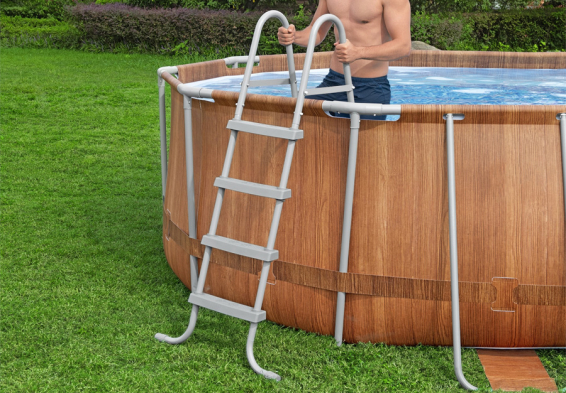 Каркасный бассейн 610 х 366 х 122 см Power Steel Oval Frame Pool Bestway 56719, фильтрующий насос, лестница, тент