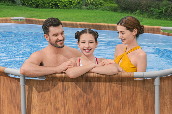 Каркасный бассейн 610 х 366 х 122 см Power Steel Oval Frame Pool Bestway 56719, фильтрующий насос, лестница, тент