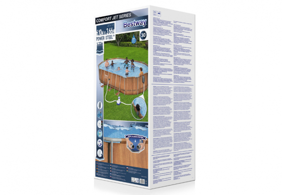 Каркасный бассейн 610 х 366 х 122 см Power Steel Oval Frame Pool Bestway 56719, фильтрующий насос, лестница, тент