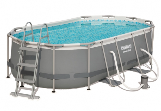 Каркасный бассейн 427 х 250 х 100 см Power Steel Oval Frame Pool Bestway 56620, фильтрующий насос, лестница