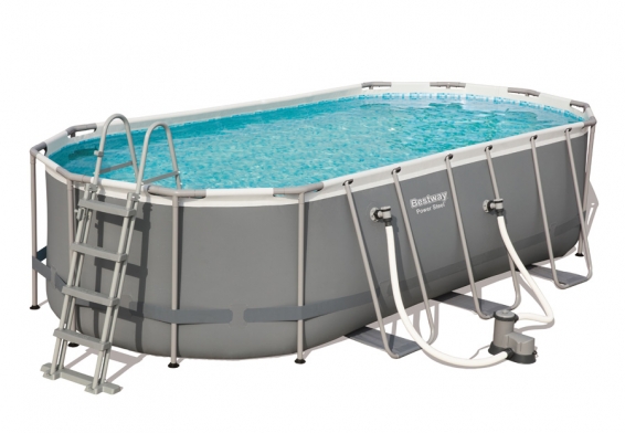 Каркасный бассейн 549 х 274 х 122 см Power Steel Oval Frame Pool Bestway 56710, фильтрующий насос, лестница, тент