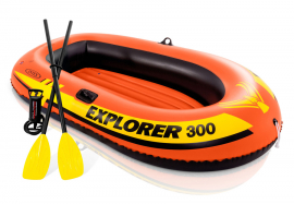 Трёхместная надувная лодка Explorer 300 Set Intex 58332NP, пластиковые вёсла, ручной насос
