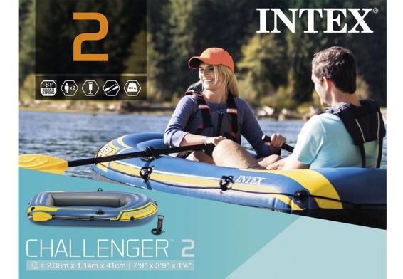 Двухместная надувная лодка Challenger-2 Set Intex 68367NP, пластиковые весла, ручной насос