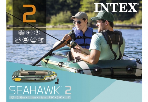 Двухместная надувная лодка Seahawk-2 Set Intex 68347NP, пластиковые весла, ручной насос