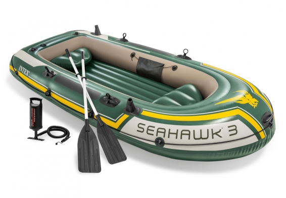 Трехместная надувная лодка Seahawk-3 Set Intex 68380NP, алюминиевые весла, ручной насос