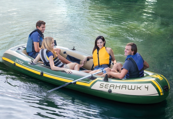 Четырехместная надувная лодка Seahawk-4 Set Intex 68351NP, алюминиевые весла, ручной насос