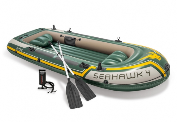 Четырехместная надувная лодка Seahawk-4 Set Intex 68351NP, алюминиевые весла, ручной насос