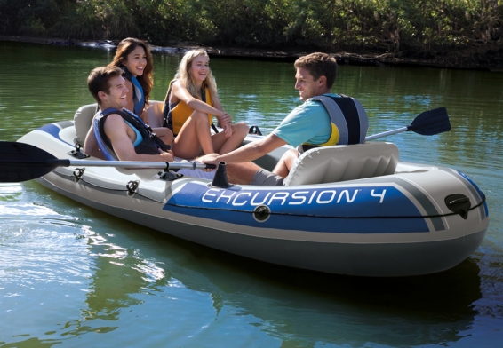Четырехместная надувная лодка Excursion-4 Set Intex 68324NP, алюминиевые весла, ручной насос