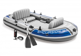 Четырехместная надувная лодка Excursion-4 Set Intex 68324NP, алюминиевые весла, ручной насос