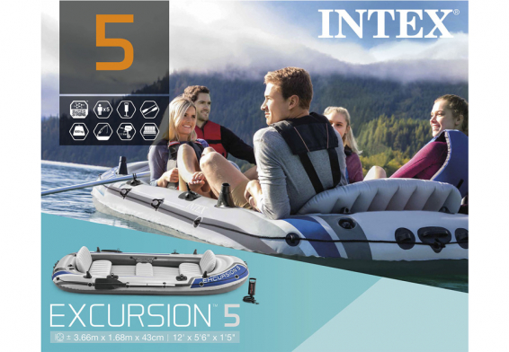 Пятиместная надувная лодка Excursion-5 Set Intex 68325NP, алюминиевые весла, ручной насос