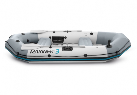 Трехместная надувная лодка Mariner 3 Set Intex 68373NP, жёсткий пол, алюминиевые вёсла, ручной насос