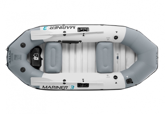 Трехместная надувная лодка Mariner 3 Set Intex 68373NP, жёсткий пол, алюминиевые вёсла, ручной насос