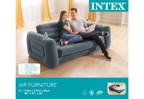 Двухместный надувной диван Pull-Out Sofa Intex 66552NP, цвет серый, без насоса