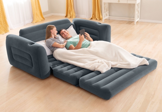 Двухместный надувной диван Pull-Out Sofa Intex 66552NP, цвет серый, без насоса
