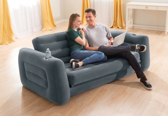 Двухместный надувной диван Pull-Out Sofa Intex 66552NP, цвет серый, без насоса