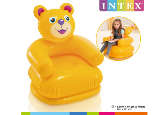 Надувное кресло для детей от 3 до 8 лет Медведь Happy Animal Chair Intex 68556NP, без насоса