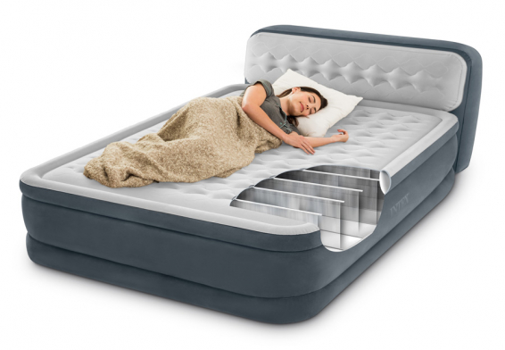 Двуспальная надувная кровать Ultra Plush Headboard Airbed Intex 64448ND, встроенный электрический насос 220В