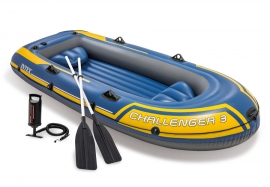 Трехместная надувная лодка Challenger-3 Set Intex 68370NP, алюминиевые весла, ручной насос